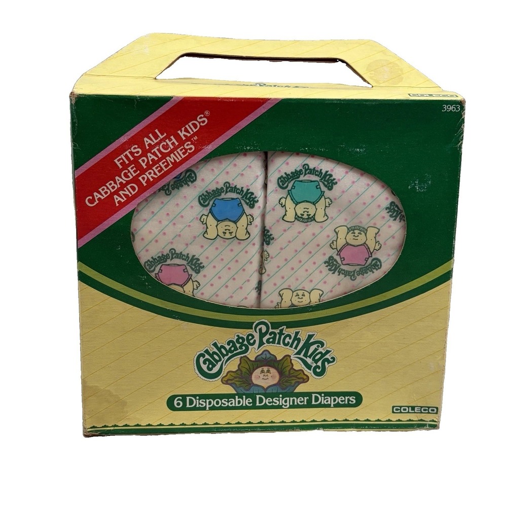 Vintage 1984 Cabbage Patch Kids Disposable Doll Diapers Coleco Box 6 Preemie
